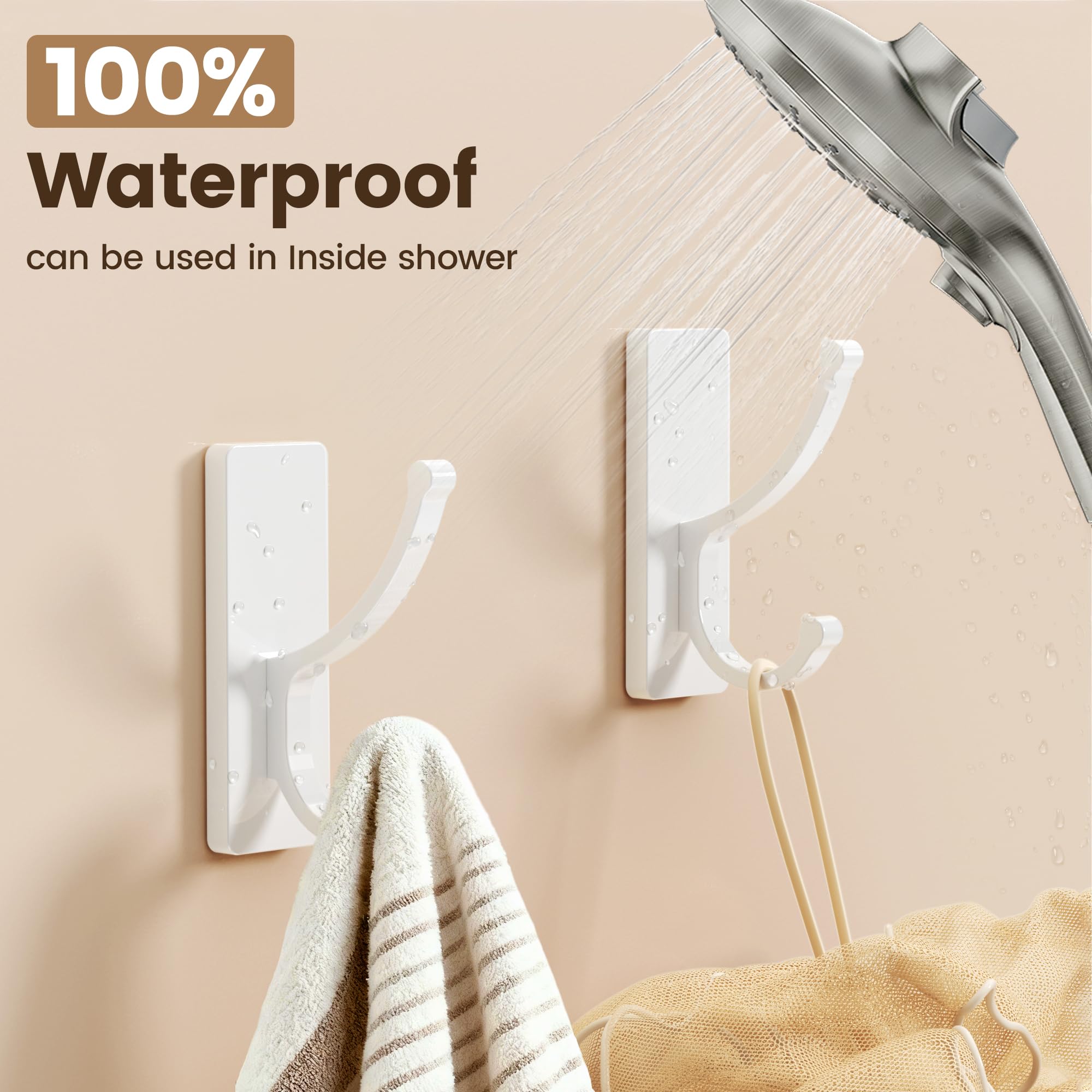 pickpiff Adhesive Wall Hooks with Strip - No Residue, Easy to Remove, Strong Heavy Duty Sticky Towel Hook, 4 Pack White