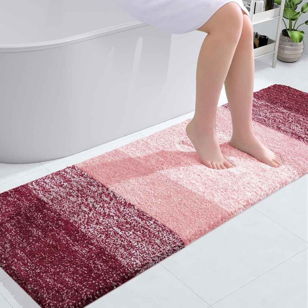 OLANLY Bathroom Runner Rug - Extra Soft Microfiber Mat with Rubber Backing | 59"x20", Quick Dry, Red