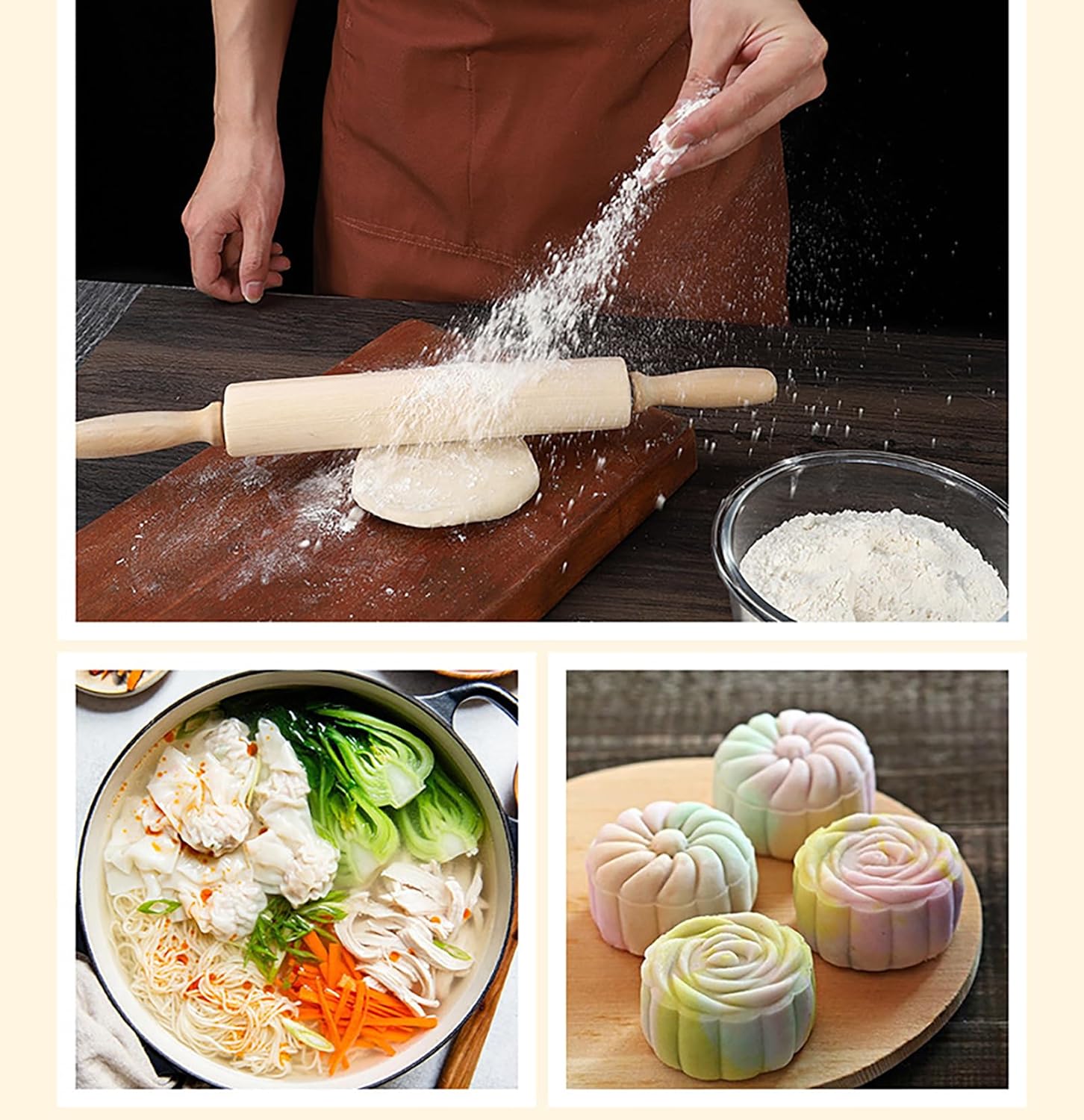 Skiennix 13.8 Inch Wooden Rolling Pin - Perfect for Kneading Dough for Bread, Pizza, Cookies, Noodles
