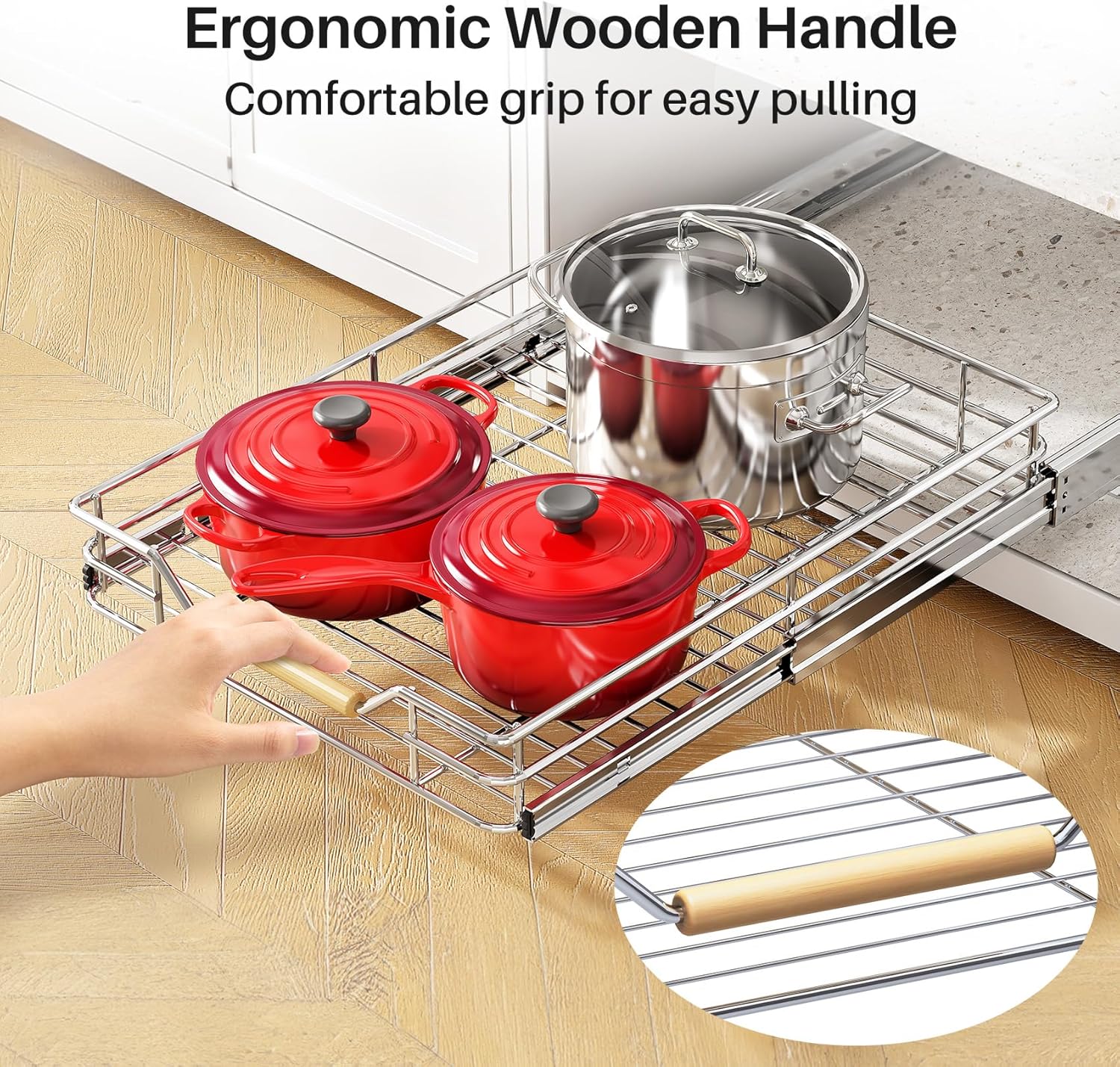 Skiennix Pull-Out Cabinet Organizer - Heavy-Duty Sliding Shelves for Pots & Pans | 15"W X 21"D
