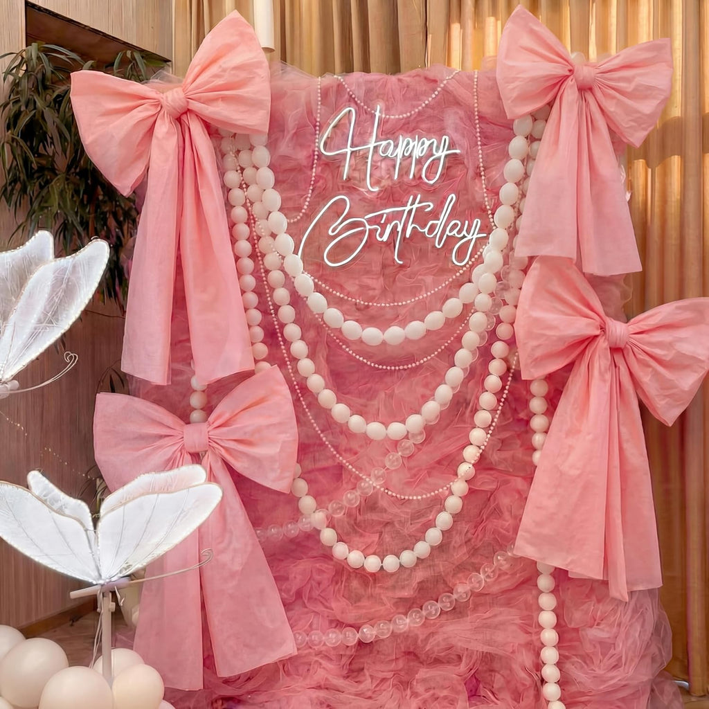 Pink Bow Birthday Decorations Set - 4 DIY Giant Wall Bows & 100 Link Balloons for Parties