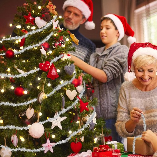 CCINEE Christmas Tinsel Garland, 65.6 FT Silver Glitter Ribbon Metallic Foil Thin Christmas Mini Garland for Xmas Tree Party Wedding Decorations Craft Supplies
