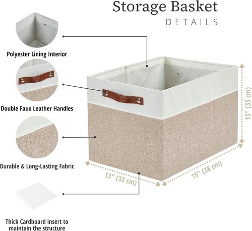 DECOMOMO Kallax Storage Cubes - 13x15x13 Organizing Bins in Beige & White | 3-Pack for Easy Shelving