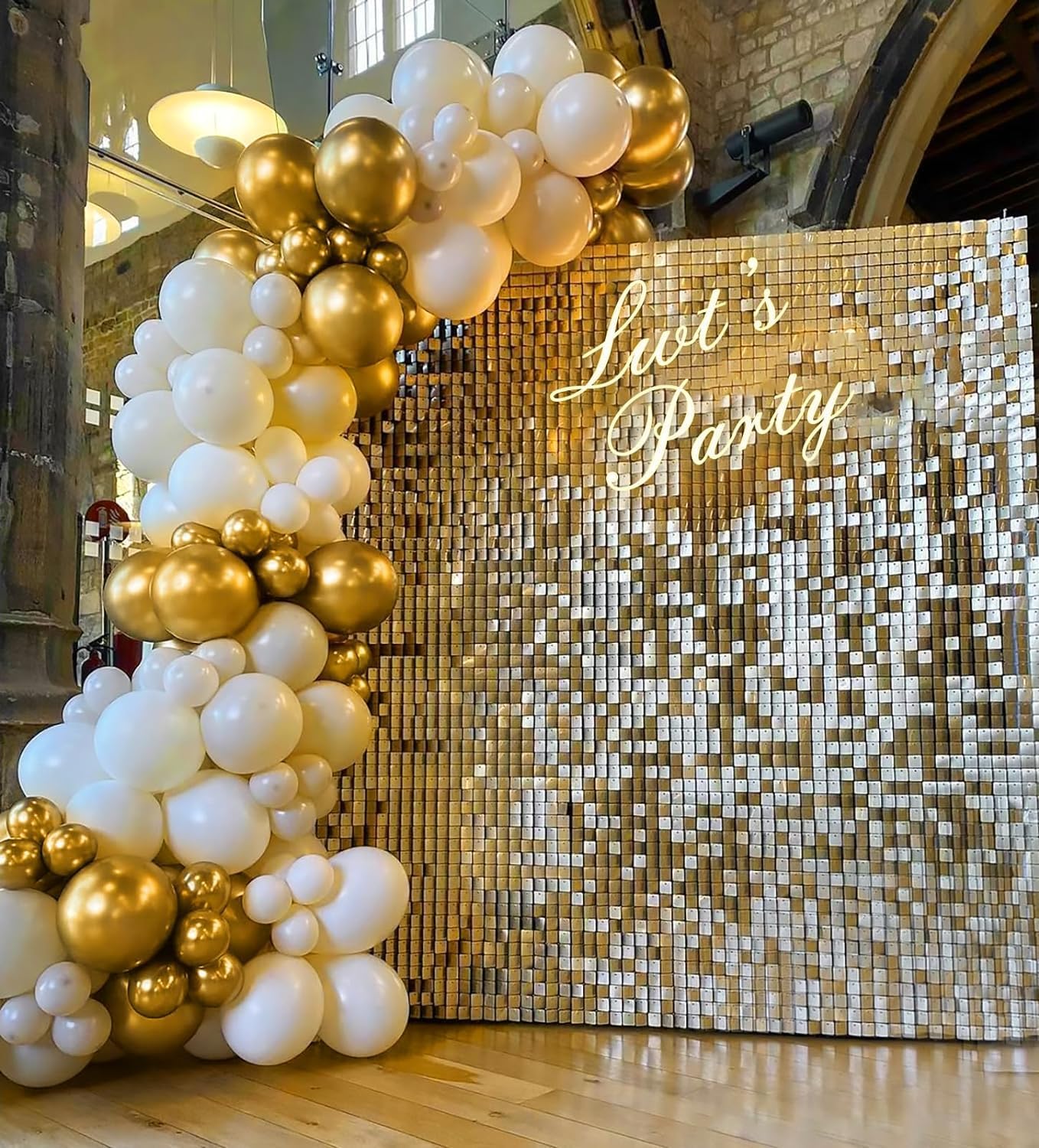 BAUANOOY Metallic Gold Balloons - 100pcs 12-Inch Chrome Balloons with Gold Ribbon for Parties
