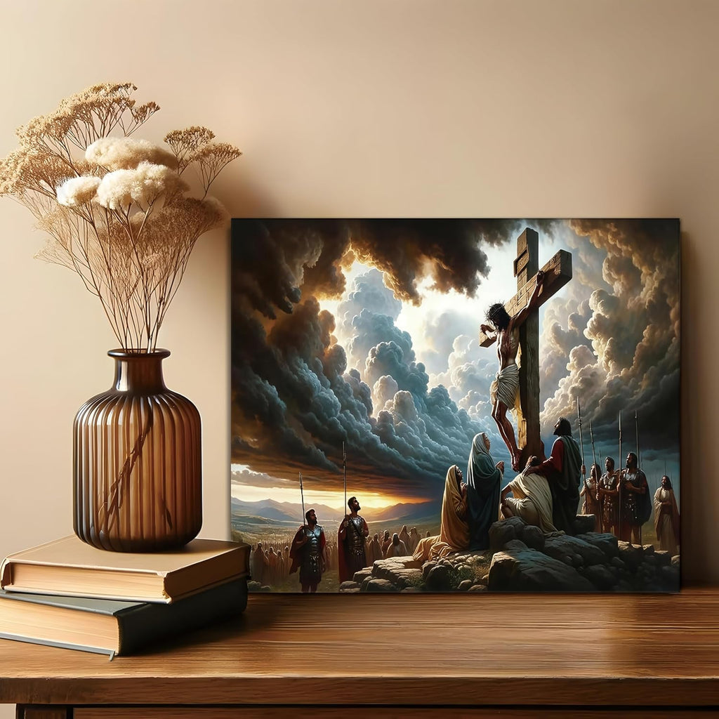 Yaneiro Framed Jesus Canvas Wall Art - Inspirational Good Friday Decor for Living Room | 12x16 Inch
