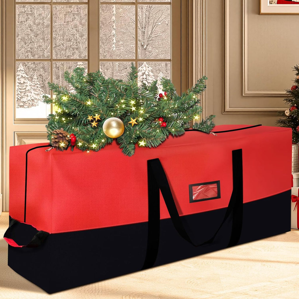 Regine Switzerland Heavy Duty Christmas Tree Storage Bag - Waterproof, Durable Zipper & Handles for 9ft Trees | Black & Red