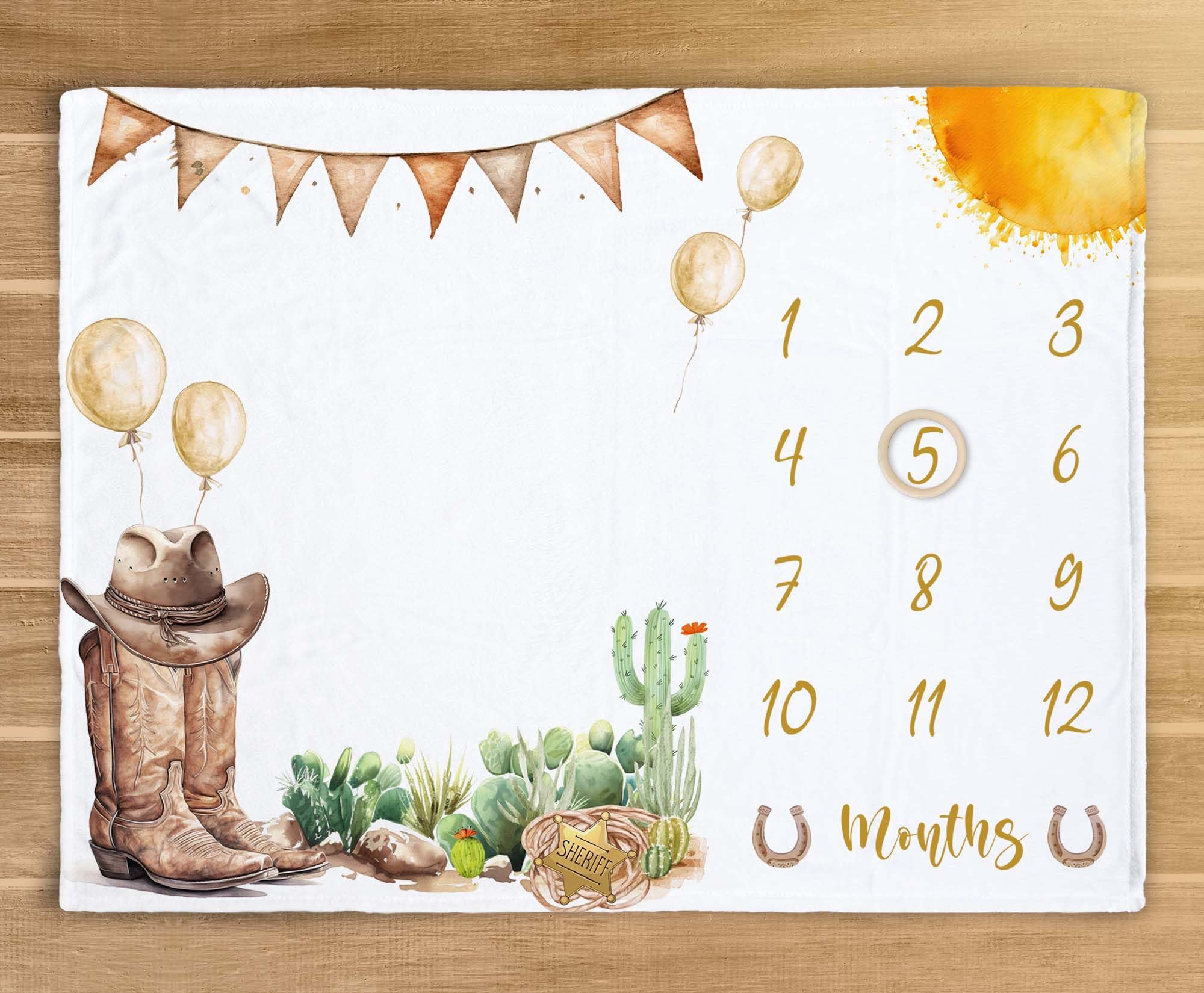 Kwtzkuo Western Milestone Blanket, Cowboy Baby Monthly Blanket with Marker, Newborn Baby Shower Photo Props My First Rodeo Gifts