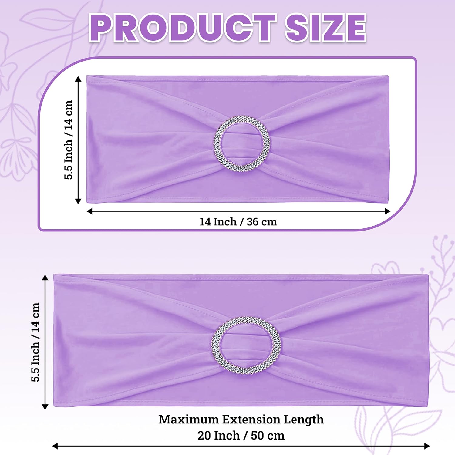 MDS Spandex Chair Sashes - Universal Elastic Stretch Bands with Buckle Slider for Weddings | Lavender, Pack of 150