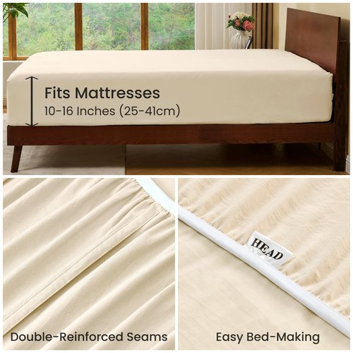 GOKOTTA King Size Fitted Sheet, Bottom Single Fitted Sheet Only with Elastic Corner Straps, Deep Pocket for 10-16 Inch Mattress - Soft Microfiber - Breathable, Hypoallergenic, Wrinkle Free - Beige
