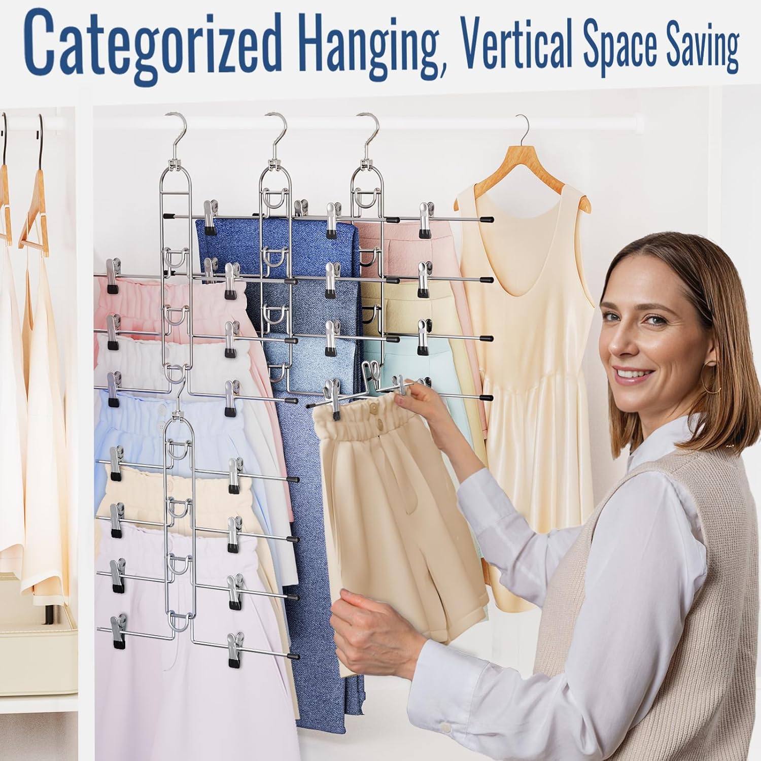 Skiennix Pants Hangers - Upgraded Detachable Space-Saving Clips for Skirts, Shorts & Trousers - Heavy Duty Design