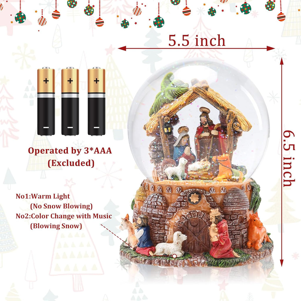Taman Christmas Nativity Snow Globe - Musical Glittering Lighted Tabletop Décor for Holiday Cheer