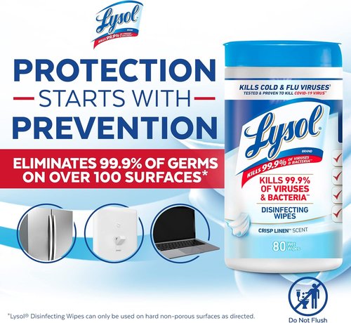 Lysol Disinfectant Wipes - Multi-Surface Antibacterial Cleaning Wipes | Crisp Linen, 80 Count