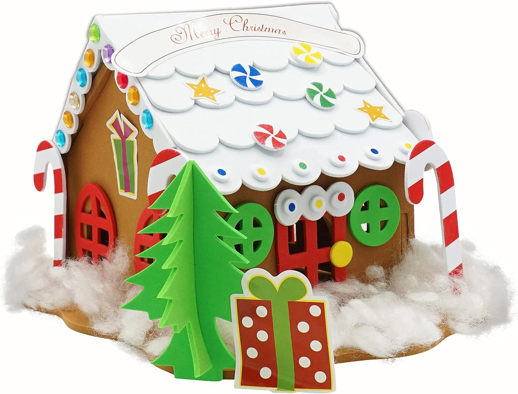 4E's Gingerbread House Craft Kit - DIY Christmas Fun for Kids | 2 Pack, Self-Adhesive Decorate & Build