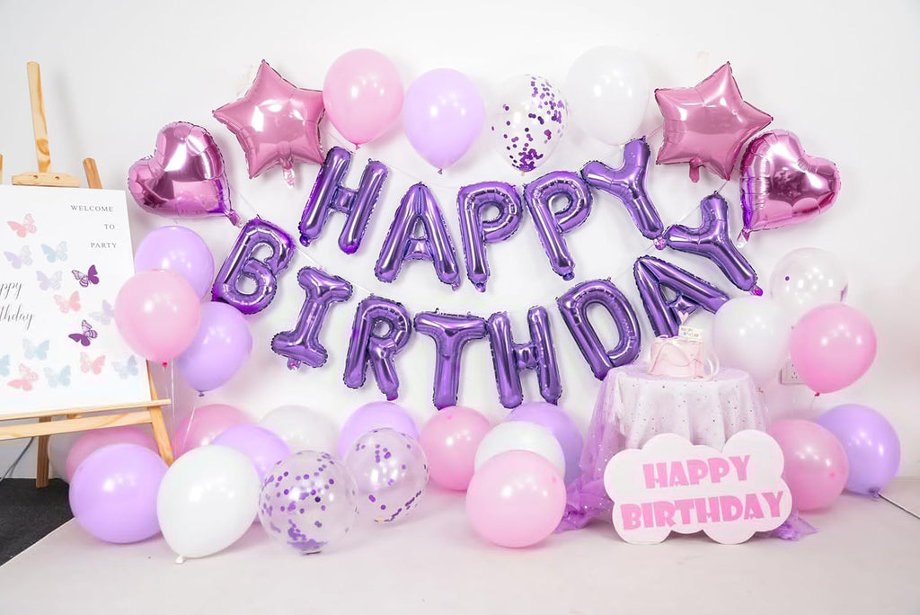 Regine Switzerland Pink & Purple Birthday Decorations - Balloons & Banner Set for Girls & Kids