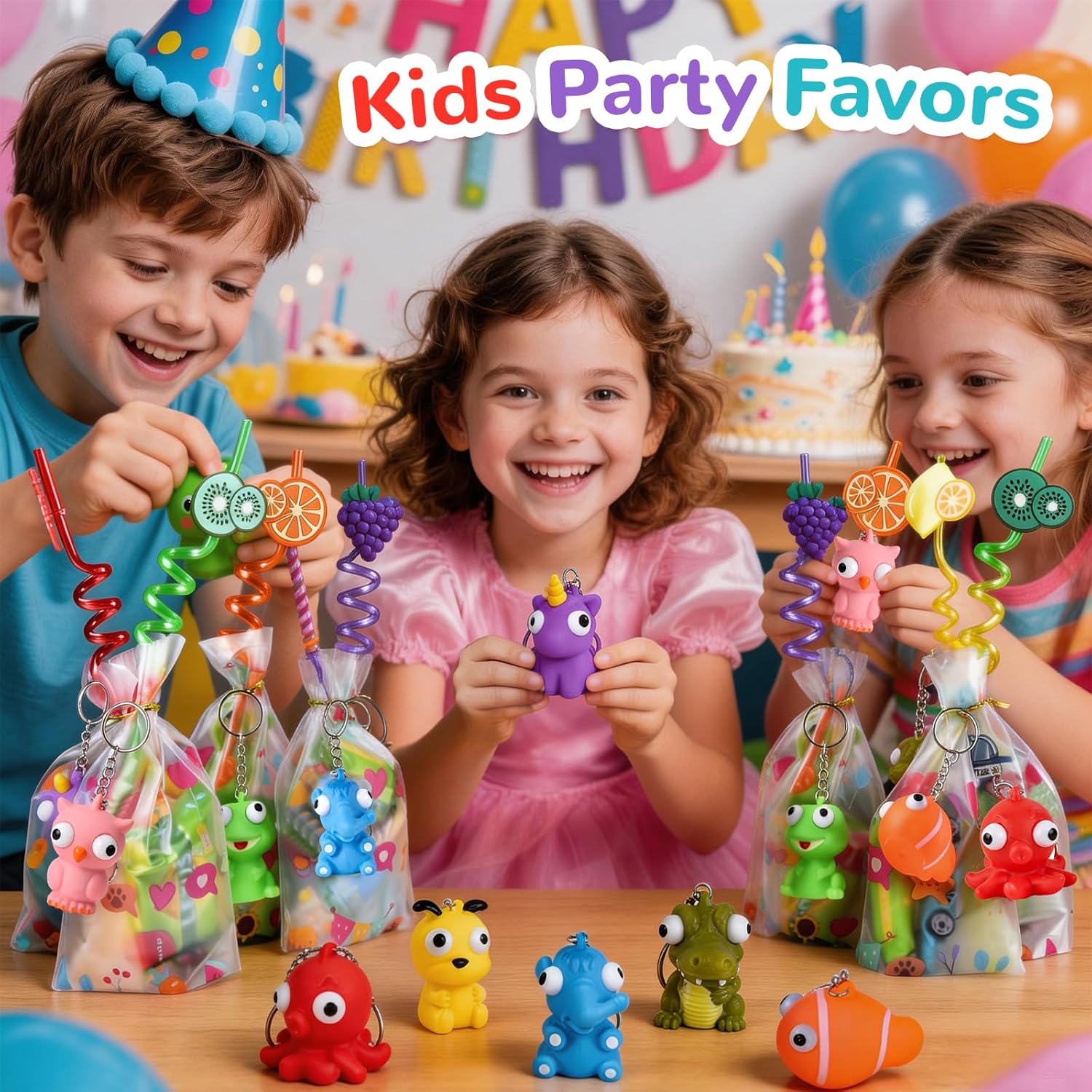 Squishy Toys - 32 Pack Popping Eyes Animal Keychains | Fun Fidget Party Favors for Kids
