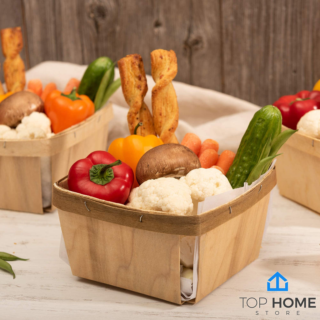 Top Home Store One Quart Wooden Gift Baskets (25 Pack); for Picking Fruit or Arts, Crafts and Decor; 5.75” Square Vented Wood Boxes