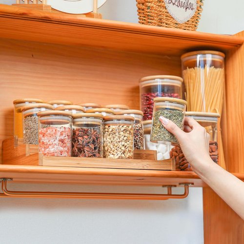 ComSaf Bamboo Spice Rack - 3-Tier Organizer with 12 x 6oz Jars & Labels for Kitchen Pantry