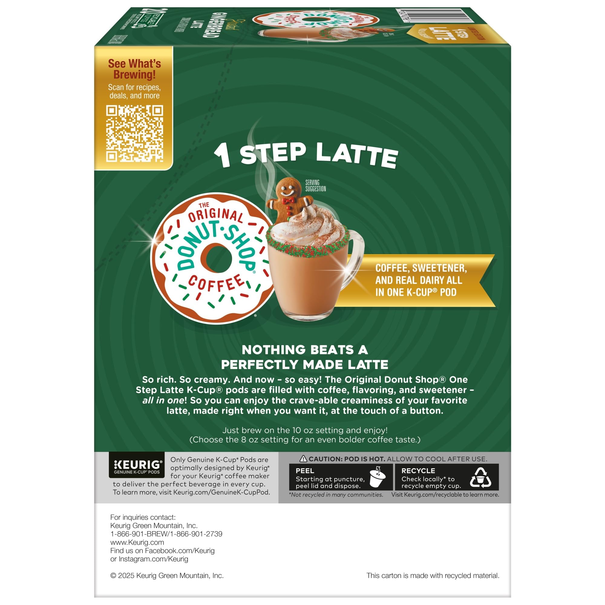 The Original Donut Shop One Step Latte, Frosted Gingerbread, Keurig Single Serve K-Cup Pods, 20 Count