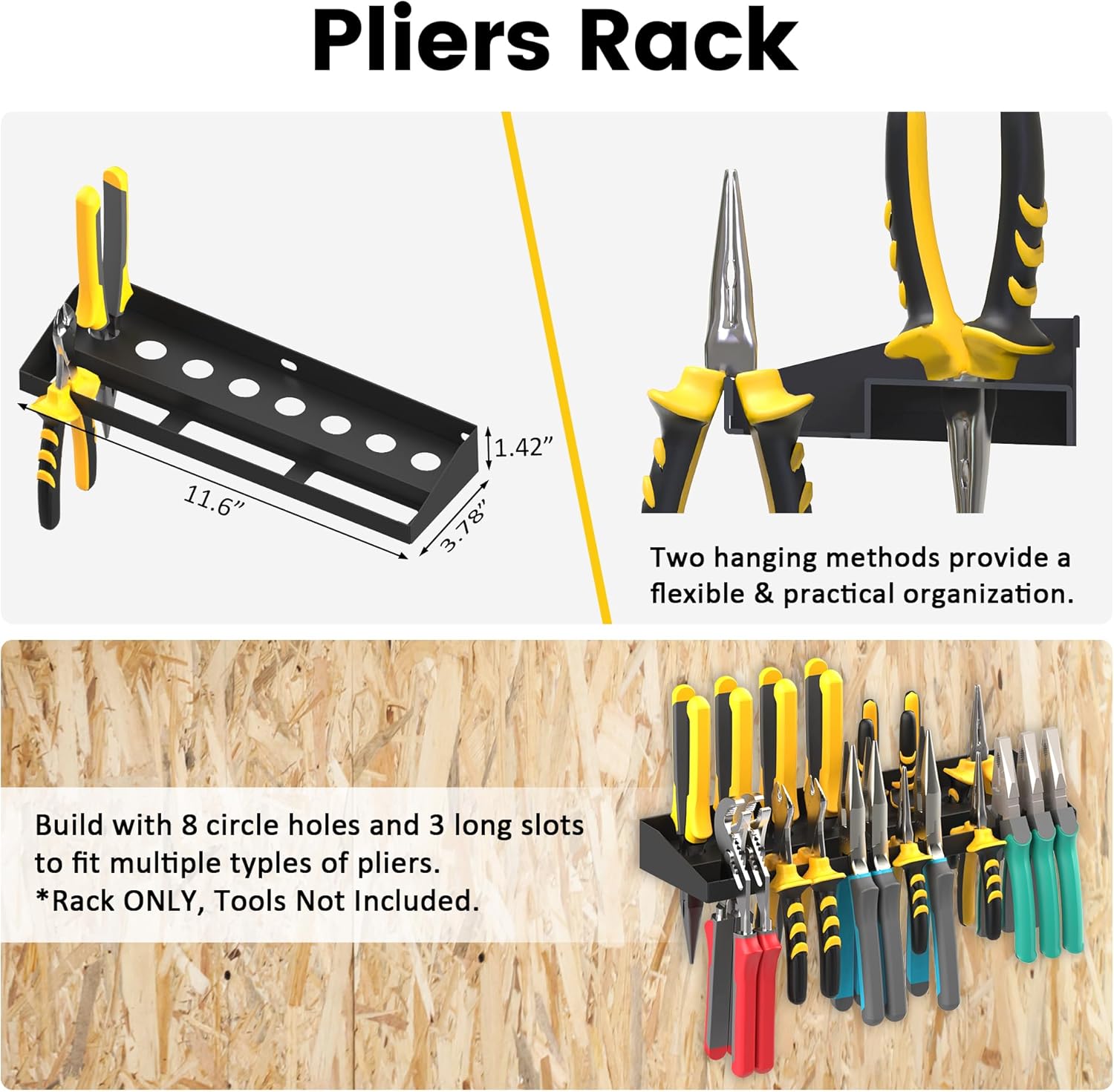 UNITEDPOWER Wall Mount Hand Tool Storage Set - Screwdriver Organizer & Pliers Holder | 4 Pack Metal Hardware Tray for Garage