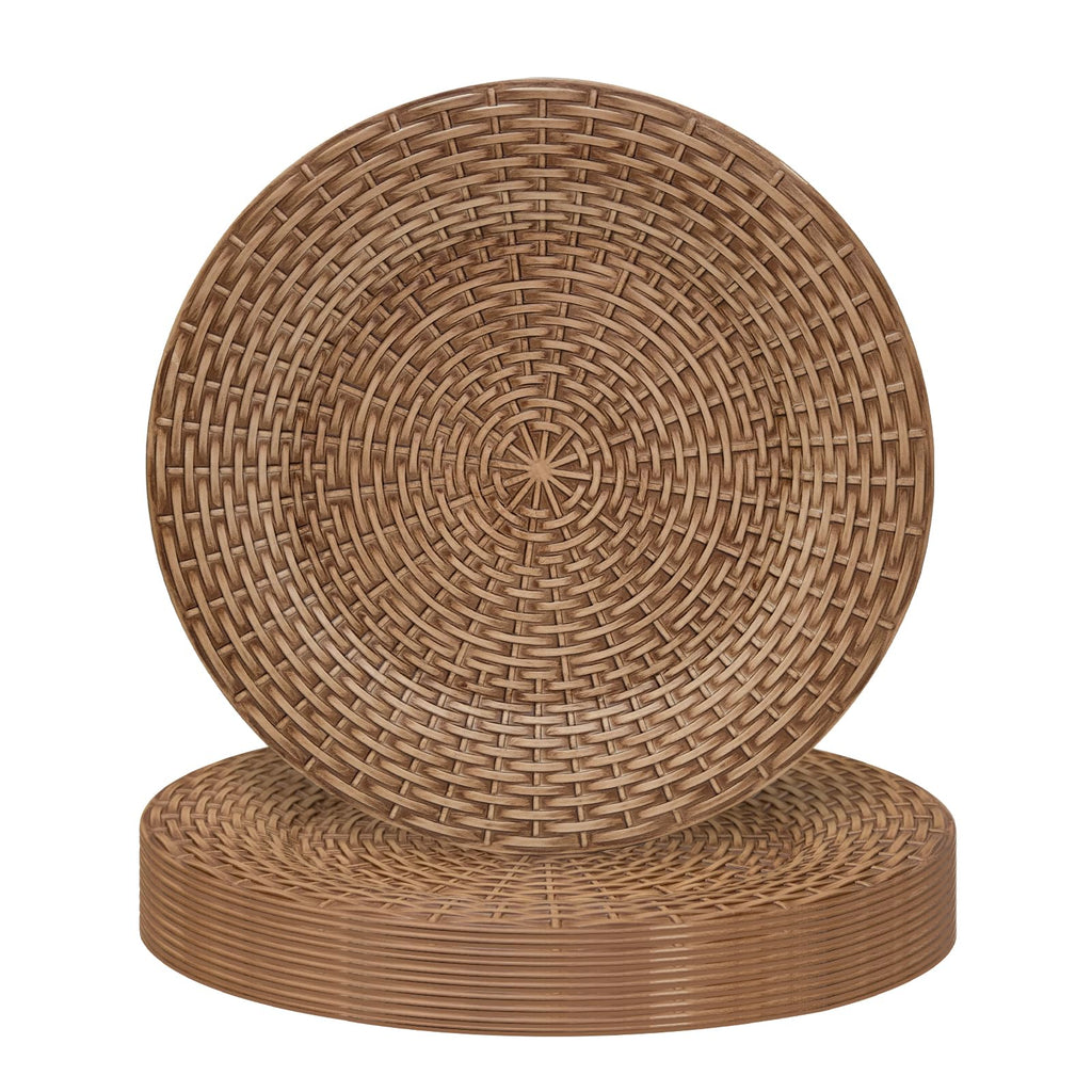 MAONAME Faux Rattan Charger Plates Set of 12, Table Chargers for Dinner Plates, 13" Round Brown Plate Chargers, Plastic Charger for Table Setting, Wedding Decor