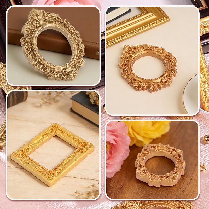 Mini Gold Picture Frames Set – 10pcs Baroque Resin Frames for Wall or Desk Display