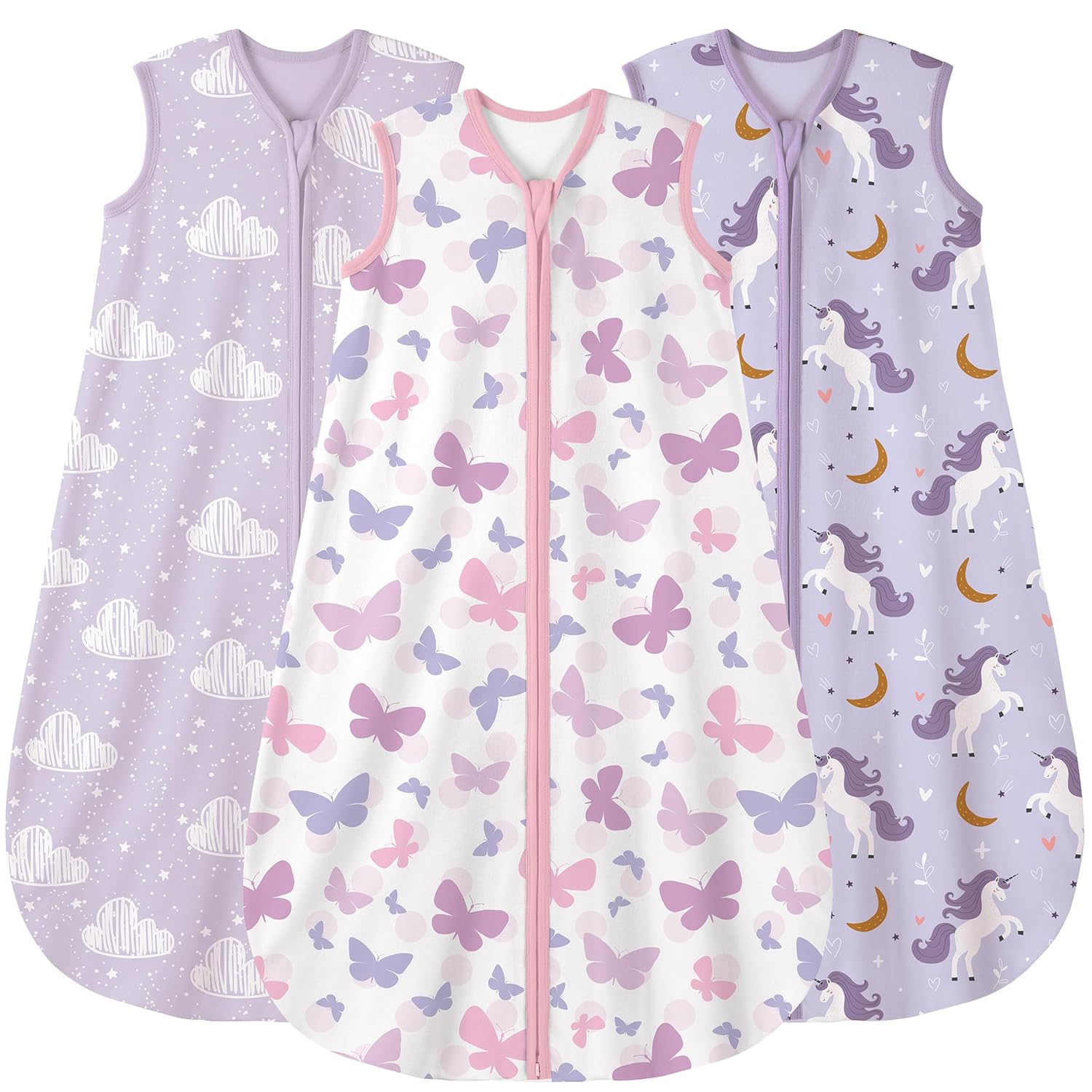 Yoofoss Baby Sleep Sack | 100% Organic Cotton Wearable Blanket for 0-6 Months | Comfy 2-Way Zipper, 3 Pack