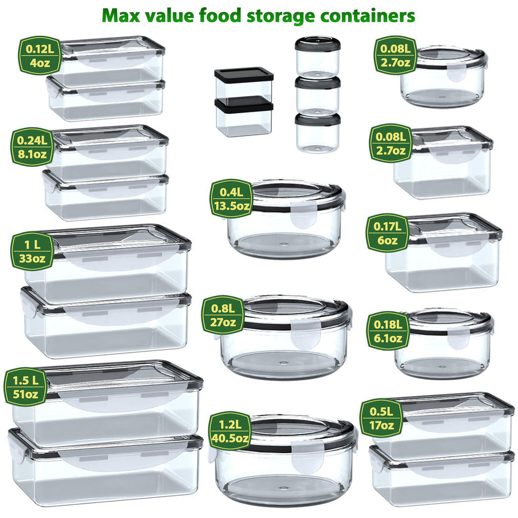 44 Pcs Food Storage Containers with Lids Airtight- (22 Stackable Boxes-22 Lids) Plastic Meal Prep Container for Pantry Kitchen Organization, Microwave, Dishwasher, Freezer Safe -100% Leak Proof