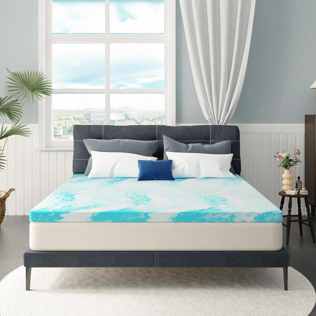MLILY Twin Mattress Topper - 3 Inch Cooling Gel Memory Foam - CertiPUR-US Certified, 38”x75”, Blue