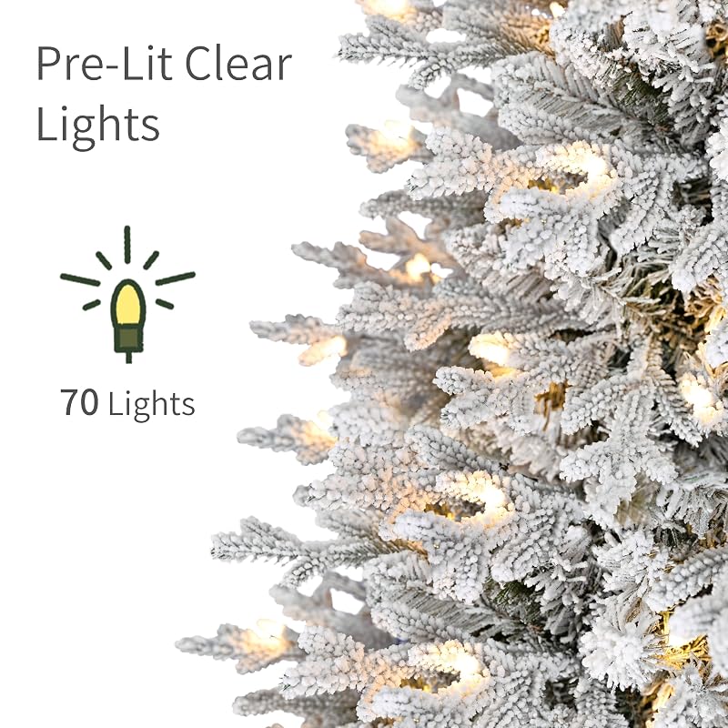 Puleo International 4.5 ft Pre-Lit Potted Flocked Arctic Fir Christmas Tree - 70 Clear Lights, 419 Tips