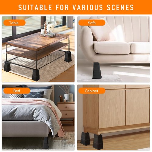 shouwuhho Bed Risers 12 inch Heavy Duty, Oversized Furniture Risers Support up to 6,000 Lbs for Sofa Table Couch Chair Leg Frame Dorm (4 Pack, Black, 12 inch)