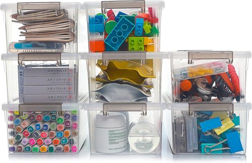 Anywish Small Storage Bins - 3.2 QT Clear Plastic Containers with Lids | 8-Pack Stackable Organizers