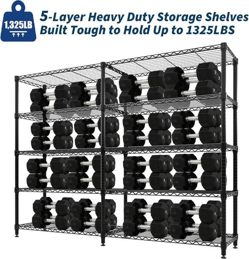 5-Tier Metal Shelving Unit by [Brand Name] - Heavy-Duty Wire Storage Shelves for Kitchen & Garage | 70.5" H x 59" W
