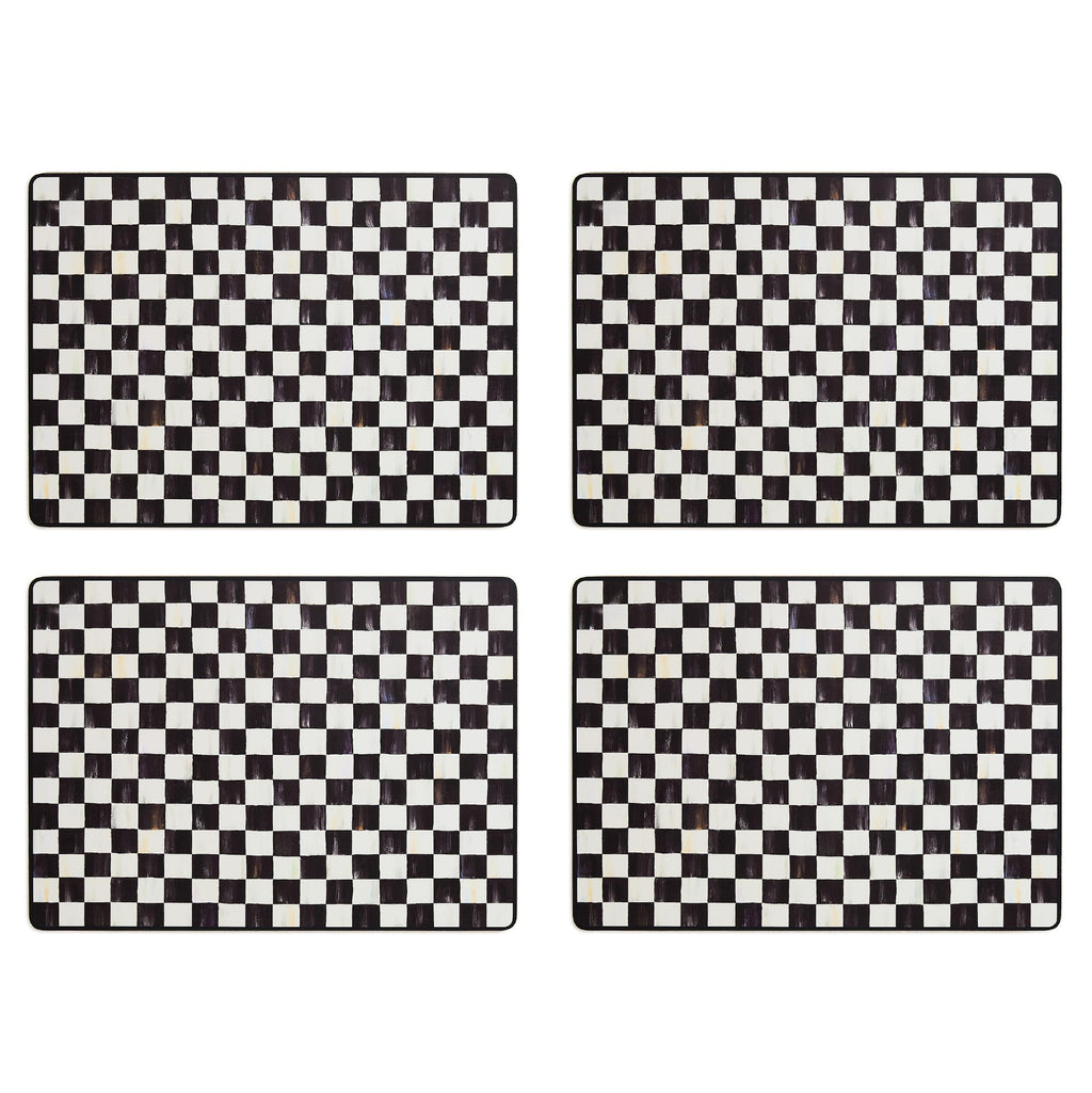 MACKENZIE-CHILDS Set of 4 Cork-Back Placemats, Hard-Finish Table Mats, Black-and-White Courtly Check