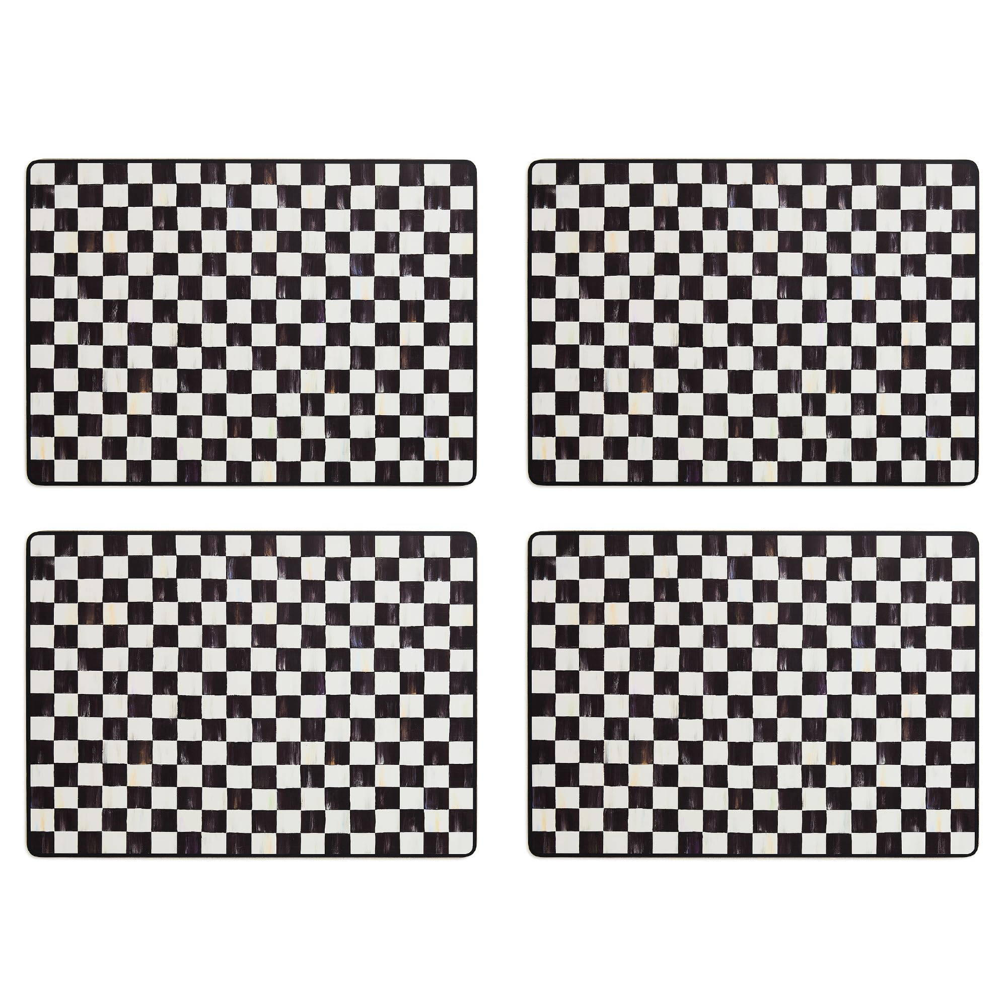 MACKENZIE-CHILDS Set of 4 Cork-Back Placemats, Hard-Finish Table Mats, Black-and-White Courtly Check