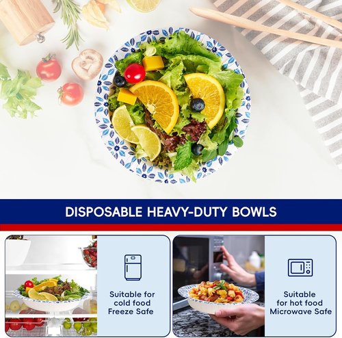 JOLLY CHEF 20 oz Heavy-Duty Paper Bowls - 160 Count Soak-Proof Disposable Dinnerware