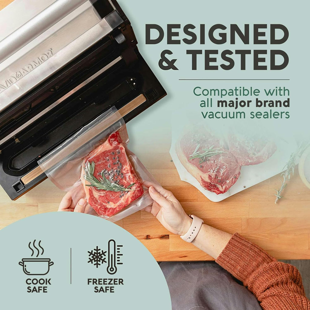Avid Armor Vacuum Sealer Bags - Heavy Duty 8x25 Rolls | BPA-Free Food Storage & Sous Vide | 4 Pack