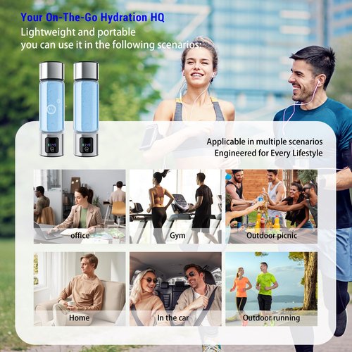 Hydrogen Water Bottle Generator with LED Screen, Portable Rechargeable Hydrogen Water Bottle 460ml with Advanced SPE PEM Technology 6000+ PPB, Ionizer Machine for Home/Office/Travel