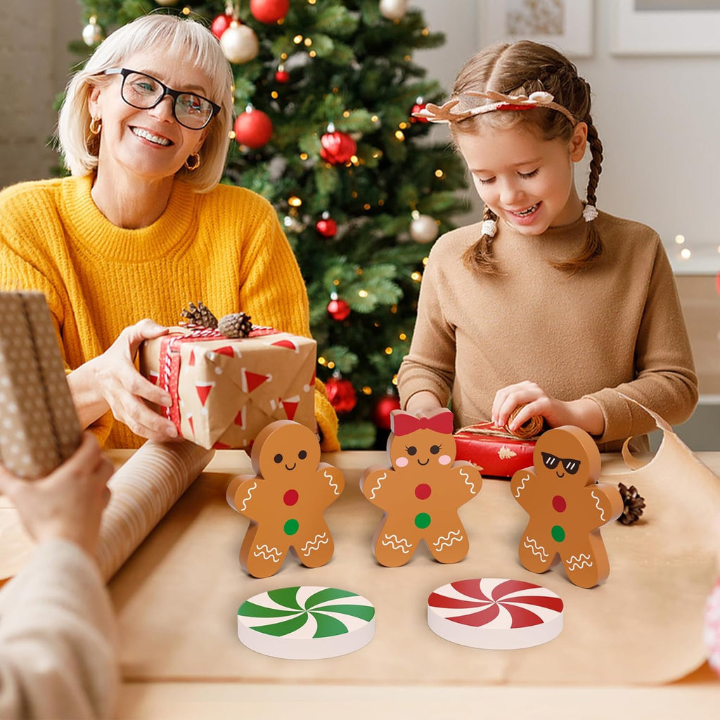 Regine Switzerland Gingerbread Christmas Decorations - 5 Pcs Wooden Signs for Home & Kitchen Decor