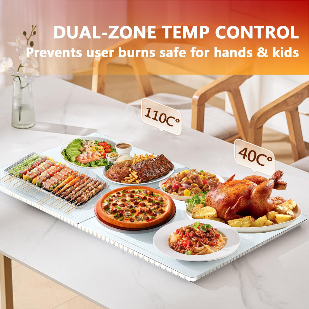 TUERKUMEN Food Warmer Tray - Foldable Desktop Warming Plate with Touch Control, Heat-Resistant Edges & Insulated Base, Stain-Proof Surface for Family Gatherings/Parties (Unfolded: 31.5"X15.75")
