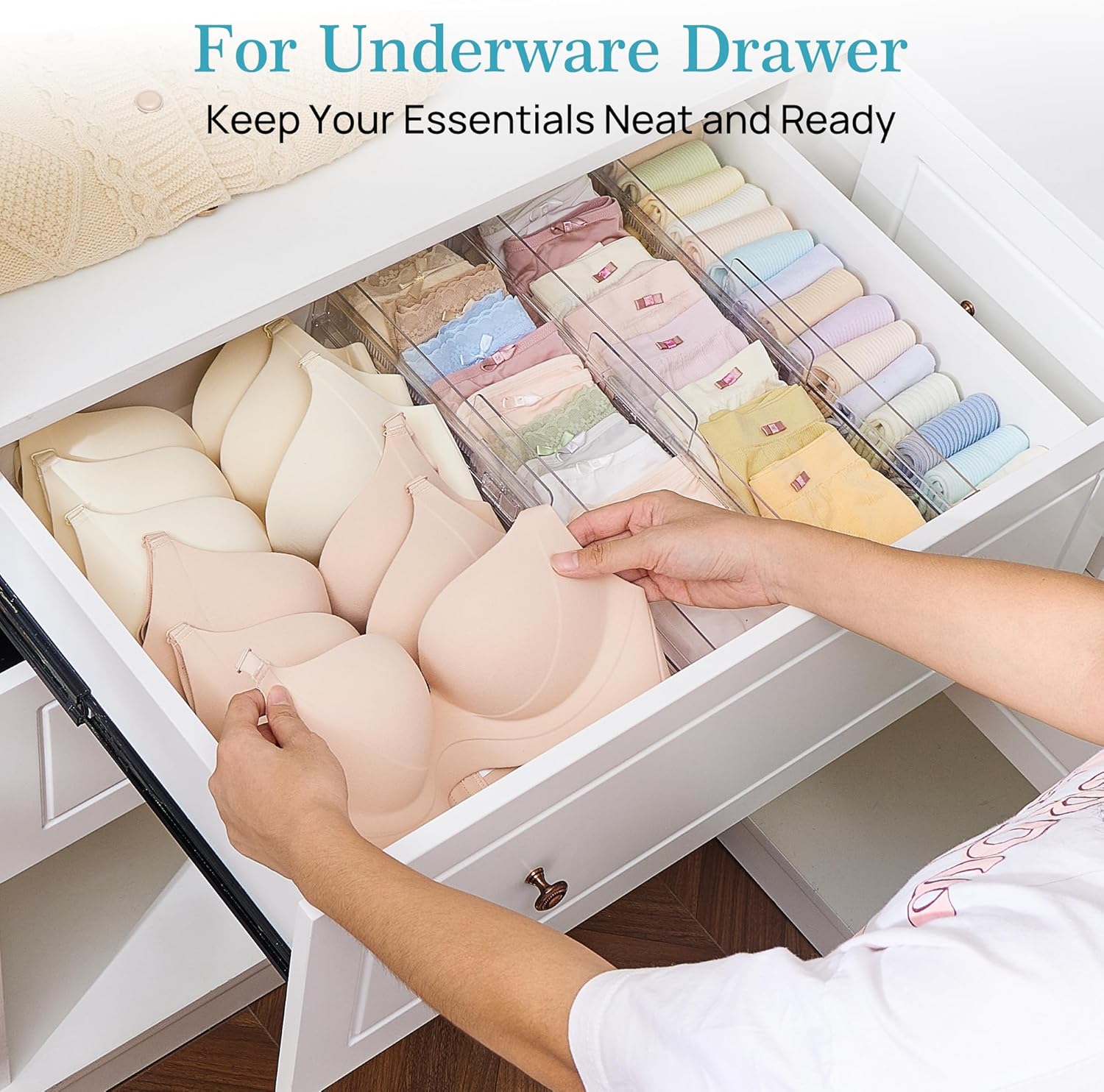 Vtopmart Drawer Dividers - 12 Pack Adjustable Expandable Organizers for Clothes | Clear Plastic 4" High