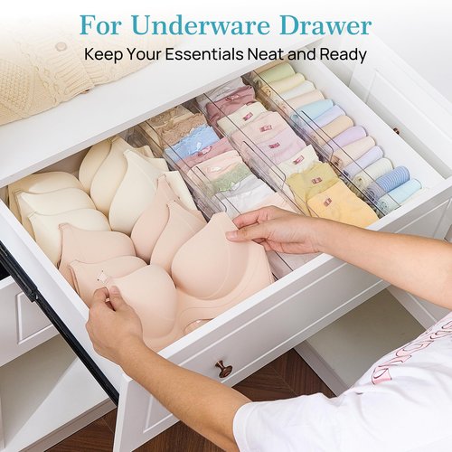 Vtopmart 18 Pack Drawer Dividers for Clothes, 4" High 10.2"-16.5" Adjustable Expandable Dresser Drawer Organizer, Clear Plastic Separators for Dresser, Baby Clothing, Underwear, Cosmetic, Toiletries