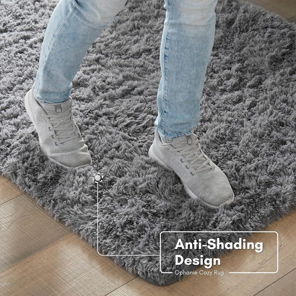 Ophanie 4x6 Grey Fluffy Shag Area Rug - Soft Non-Slip Indoor Carpet for Bedroom & Nursery Decor
