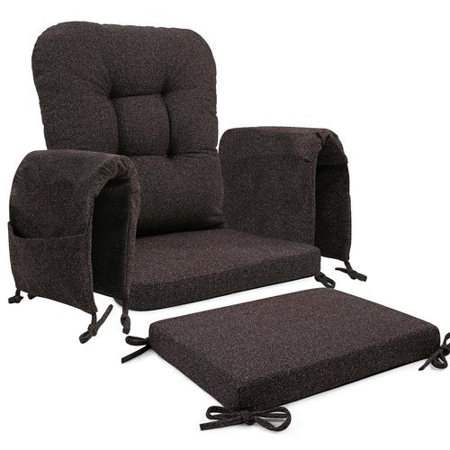 SINOSSO Glider Rocker Cushion Set (5 Pcs), Soft Blended Fabric High-Density Support Foam Seat Cushions with Ties, Fits Rocking Chair/Nursery Glider & Ottoman, Dark Brown
