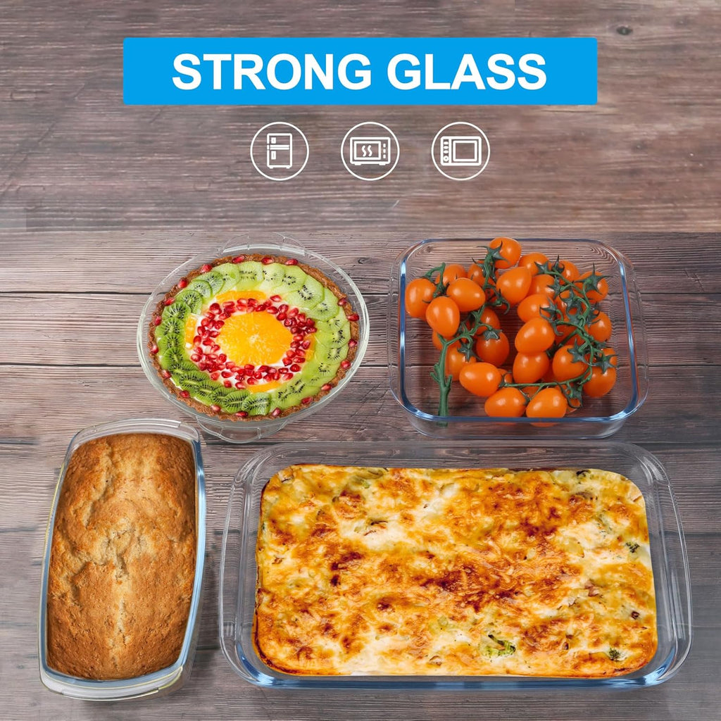 7-Piece Glass Bakeware Set - Oven-Safe Baking Dishes with Lids | Includes Loaf Pan, Pie Plate & Roasting Pan