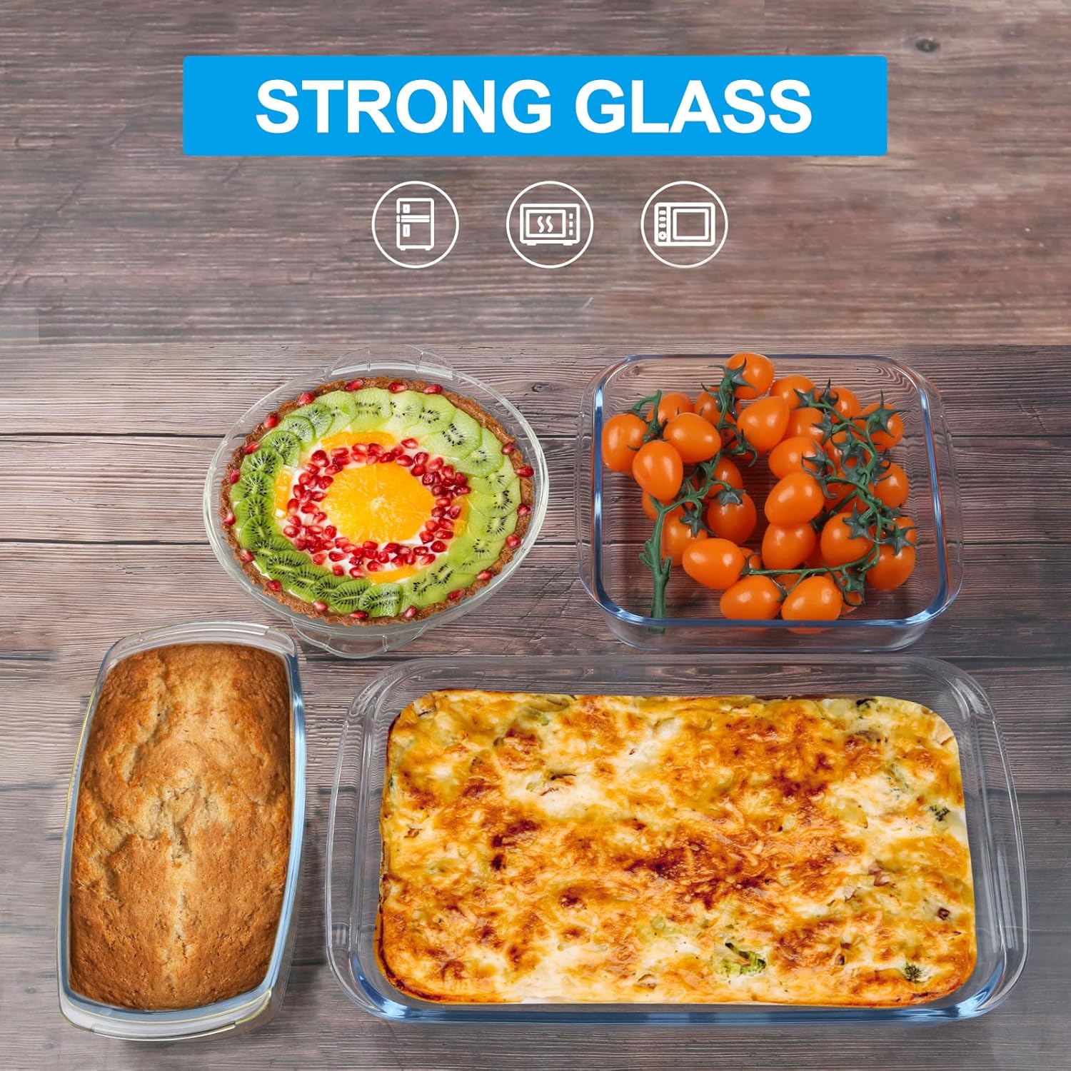 7-Piece Glass Bakeware Set - Oven-Safe Baking Dishes with Lids | Includes Loaf Pan, Pie Plate & Roasting Pan