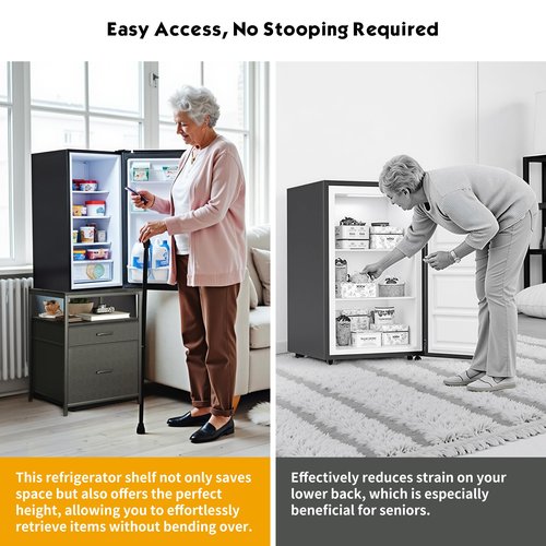 Herture Mini Fridge Stand with 3 Storage, Mini Fridge Cabinet, Beverage Fridge Table, Heavy Duty 21.3" L* 22.7" W Tabletop, for Dorm, Apartment,Office, Bedroom Black HB01BXB
