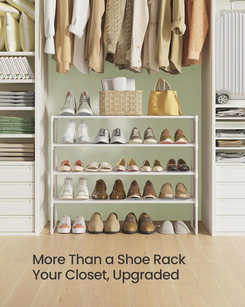 SONGMICS 4-Tier Shoe Rack - Stackable Metal Organizer for 20-25 Pairs | Pearl White, 11.8 x 36.2 x 29.1 Inches