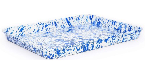 Enamelware Jelly Roll Pan, 16.25 x 12.5 inches, Blue/White Splatter