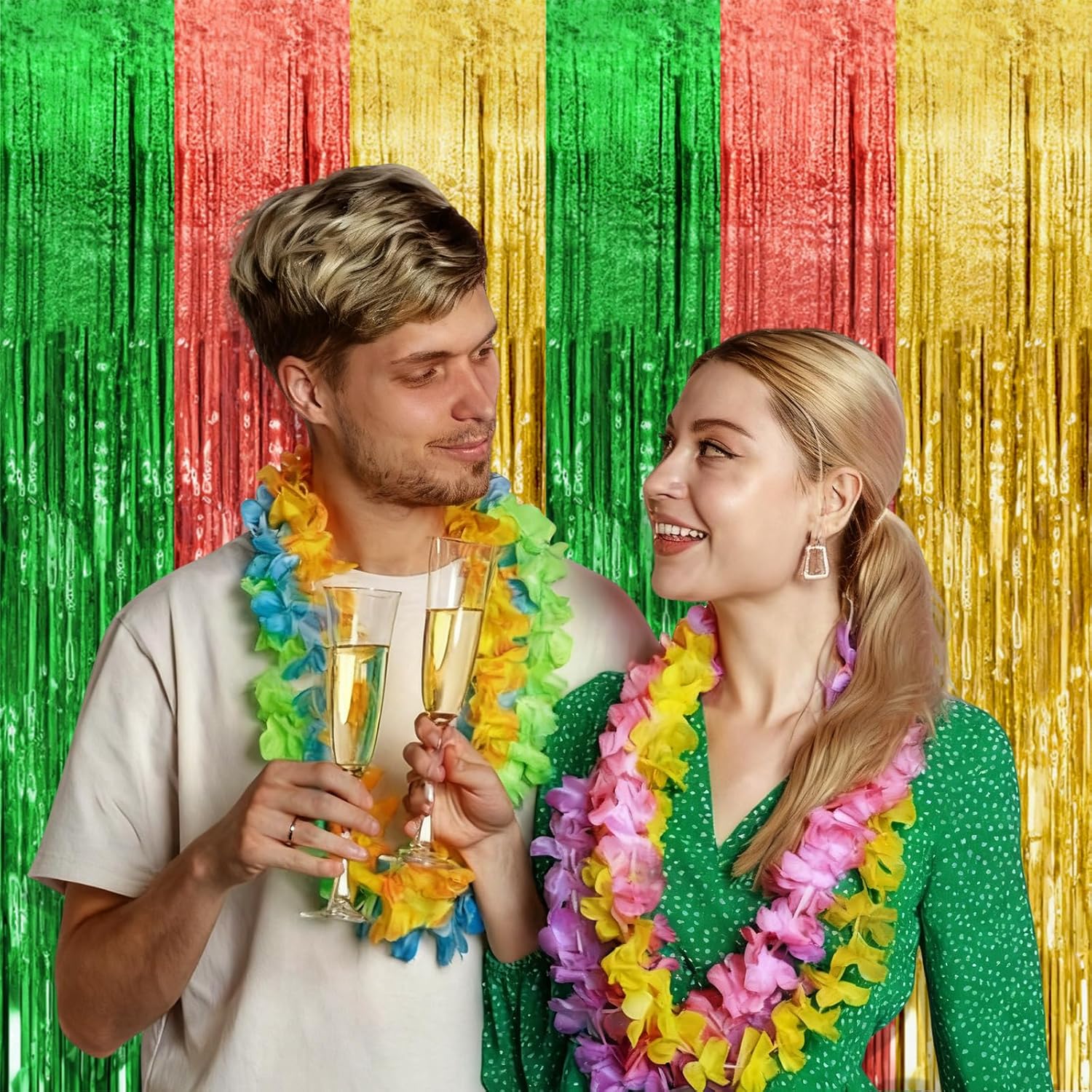 Skiennix Hawaii Party Backdrop - Vibrant Summer Streamers & Foil Fringe Curtains | 10 Pack for Celebrations