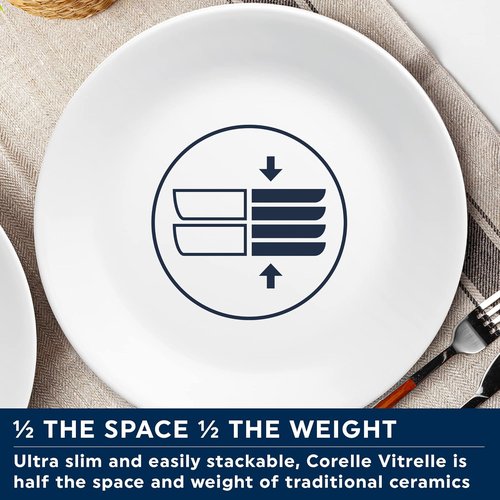 Corelle Vitrelle Dinner Plates Set - 10.25" Chip & Crack Resistant Glass | Winter Frost White - 4 Pieces